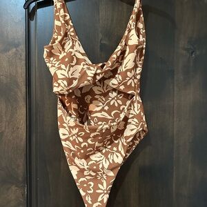 Skatie Brown and Cream Floral One-Piece Swimsuit